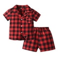 thumbnail image 2 of Gyexs Boys Pajamas 2PC Set Short Sleeve Lapel Button Plaid Tee & Shorts PJs Outfits(Girls), 2 of 7