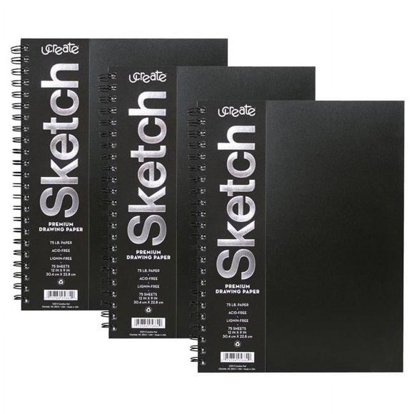 Dixon Ticonderoga PACCAR37088-3 Poly Cover Sketch Book Heavyweight, 12 x 9 in. - 75 Sheets - 3 Each