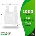 thumbnail image 2 of PUREVACY White T-Shirt Bags 11.5 x 6.5 x 21 Inch. Pack of 1000 Plastic Bags with Handles. 0.65 Mil Plastic Shopping Bags for Groceries. Tear-Proof Plastic Grocery Bags with Handles for Small Business, 2 of 5