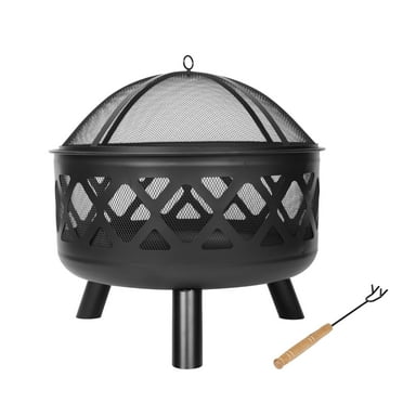 Bestier 24" Round Wood-Burning Outdoor Fire Pit, Portable Fire Pit with Spark Screen Poker for Patio Decoration, Black