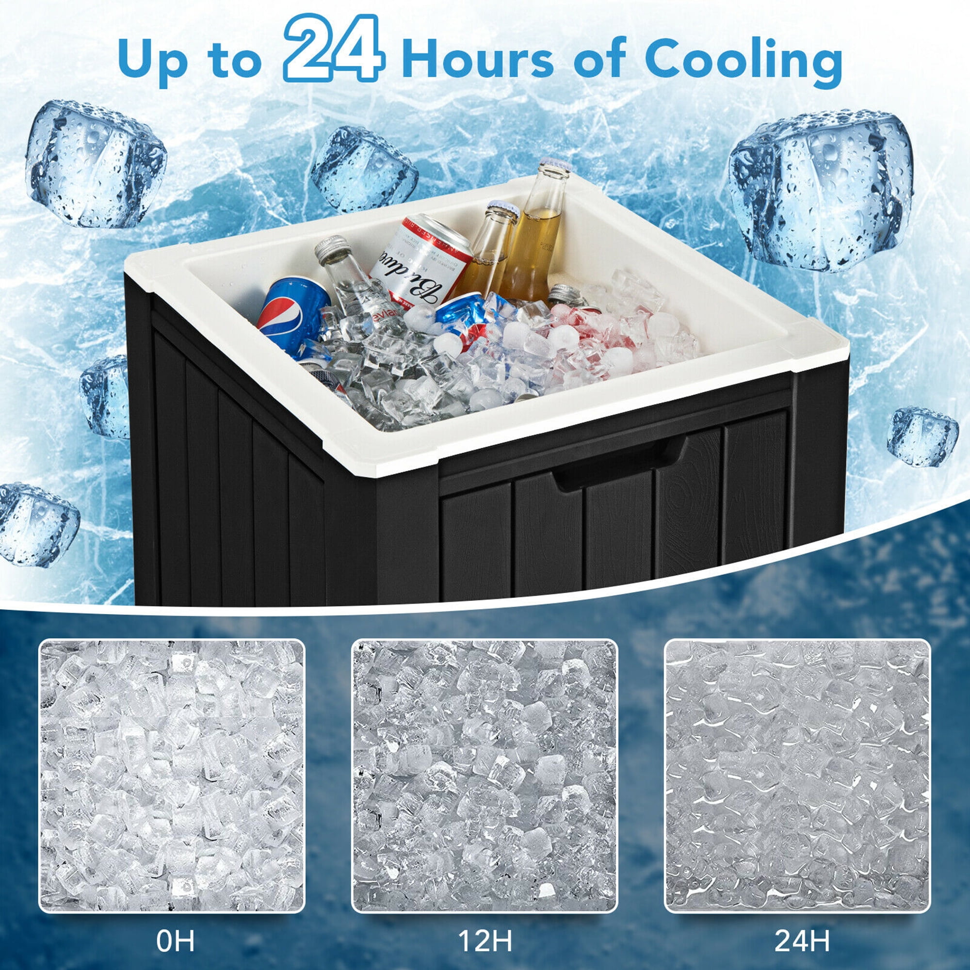 Gymax Patio 10 Gallon Ice Cube Cooler Box Table Stool Storage W/Handle Black