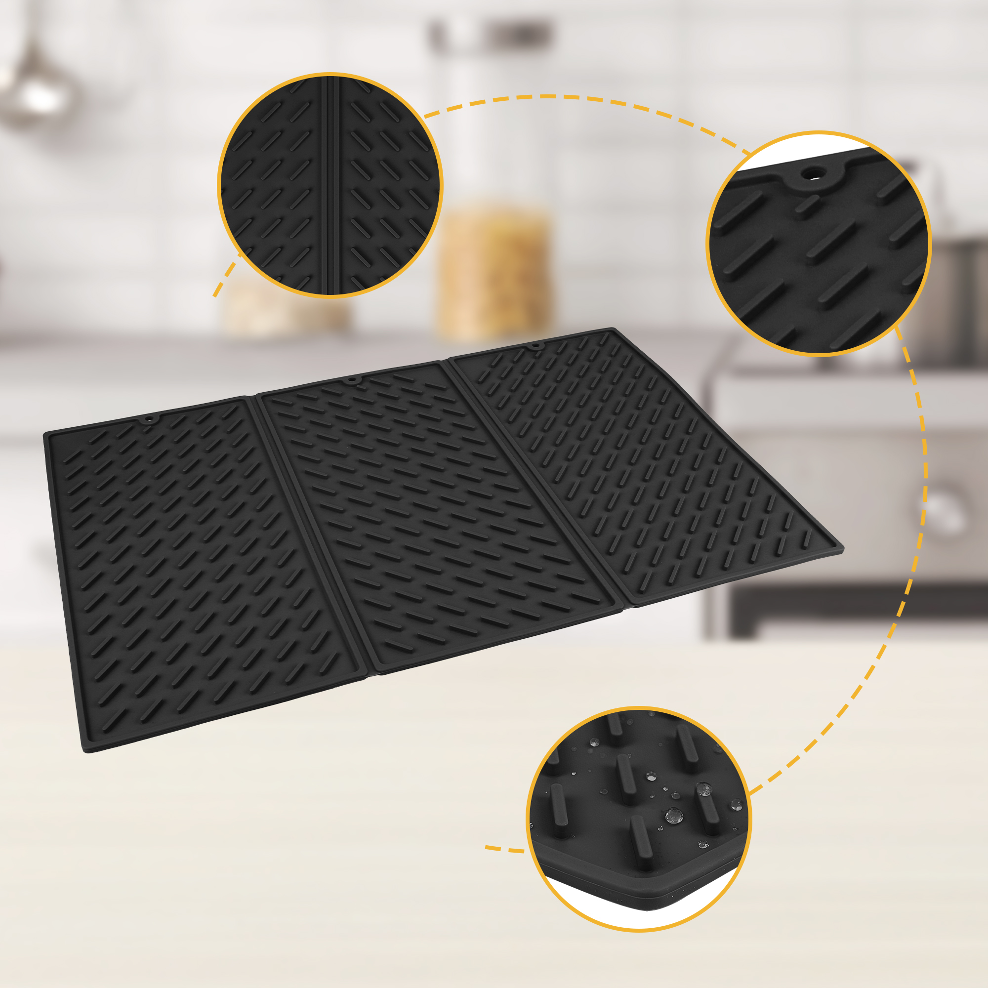 Unique Bargains Heat Resistant Silicone Fits Under Dish Rack Dish Drying Mat Black