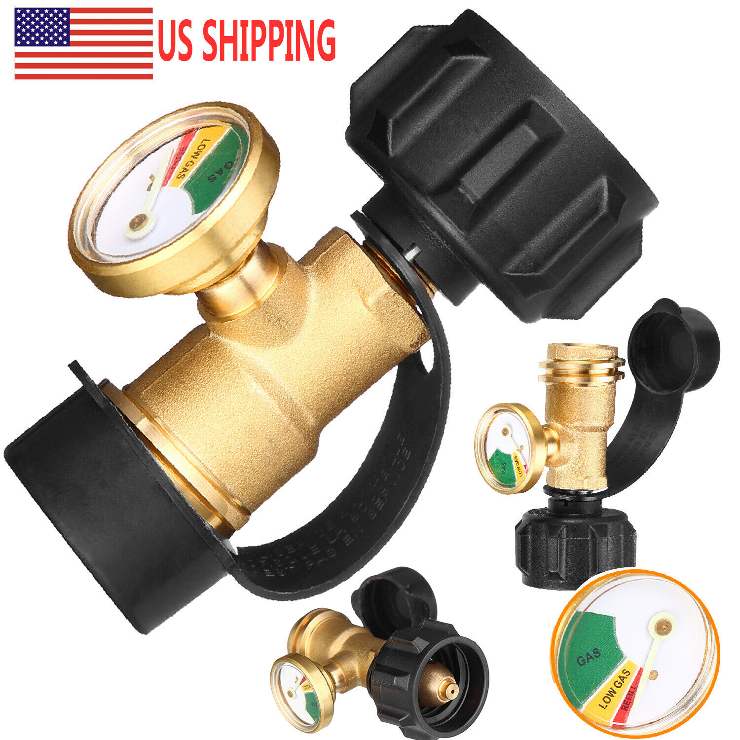 Propane Tank Gauge Grill BBQ RV Pressure Brass Adapter Gas Level Meter Indicator