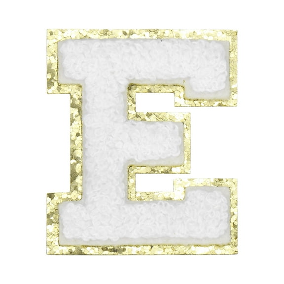 Uxcell Chenille Letter Patches Letter E Iron on Patches Decorative Repair Sew on Appliques Glitters Edge White 2.2"