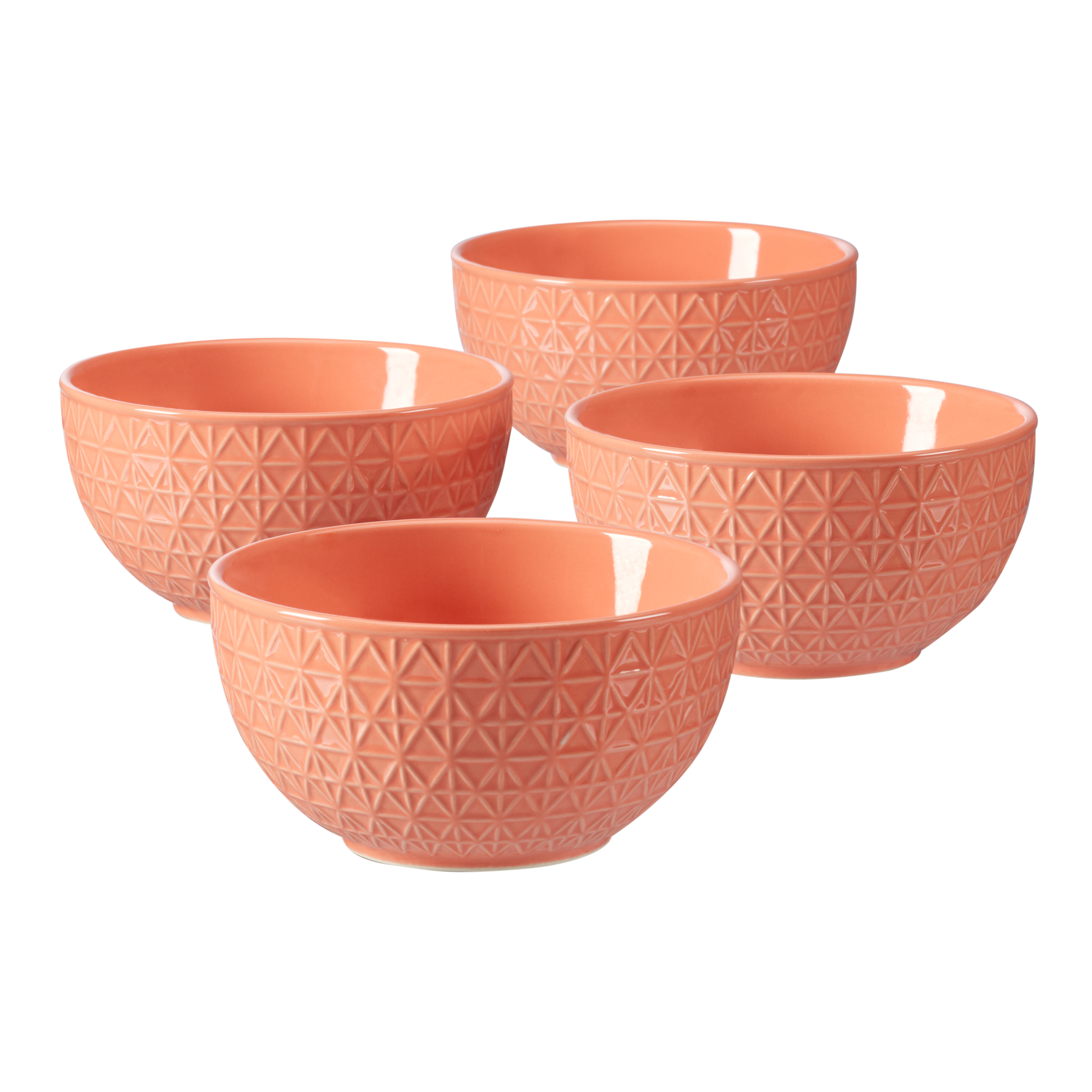 Mainstays Geometric Revival Embossed 4 Bowl Set, Pink