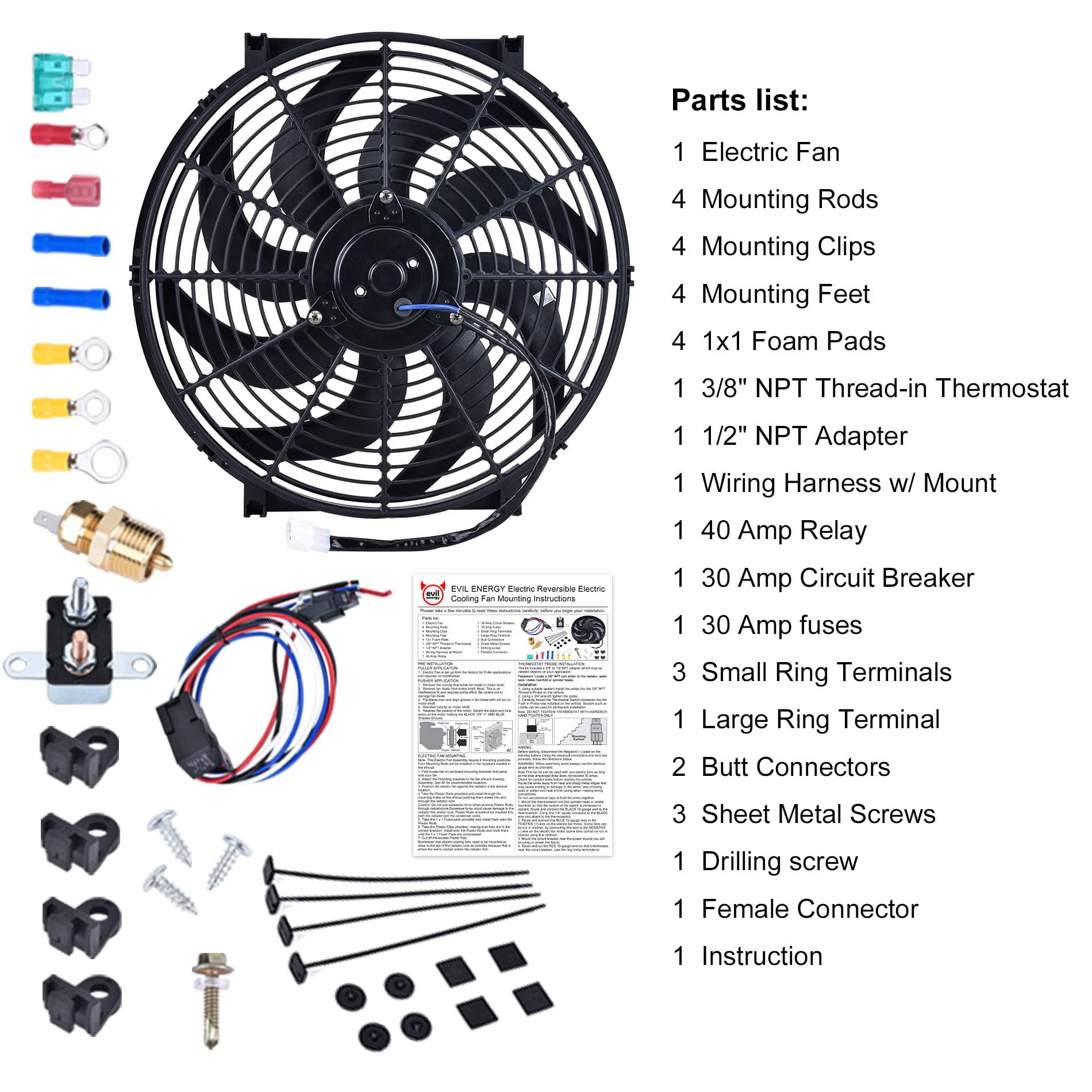 SPEEDWOW 14 Inch Radiator Cooling Fans, High Performance 12V 160W Cooling Fan Universal Slim Pull Push Electric Fan Mount Kit - Black