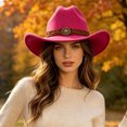 thumbnail image 2 of Western Cowboy Hat Men Wide Brim Fedora Jazz Cap Lightweight Fabric Up-turned Brim Autumn Winter Travel Party Outdoor Wear, 2 of 5