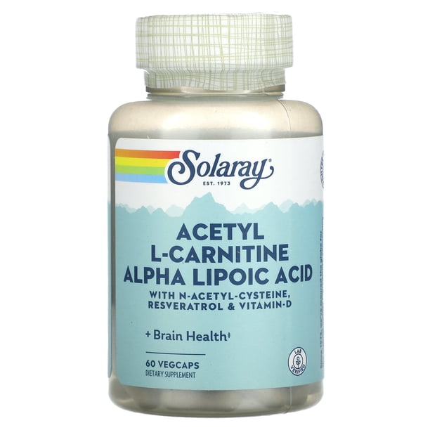 Suplemento Solaray de acetil L-carnitina, ácido alfa lipoico, 60 cápsulas vegetales