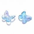 thumbnail image 2 of 100pcs Two Tone Transparent Spray Painted Glass with Glitter Powder Butterfly Dodger Blue 9.5x11x3mm Hole: 0.8mm, 2 of 2