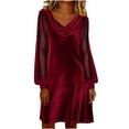 thumbnail image 2 of ClodeEU Women's Long Sleeve V Neck Velvet Mesh Sequin Embellished Dress,Fall Trendy Tunic Dress Wine,Womens Plus L, 2 of 6