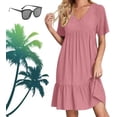 thumbnail image 1 of Ropa de mujer retro con cuello en V, vestido fluido de cintura informal suelto de color sólido para mujer, vestidos retro para mujer, 1 of 5