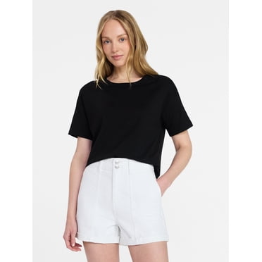 Time and Tru Women's Boxy Slub Tee with Short Sleeves, Sizes XS-XXXL
