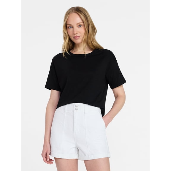 Time and Tru Women's Boxy Slub Tee with Short Sleeves, Sizes XS-XXXL