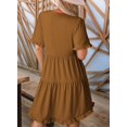 thumbnail image 4 of Vestido casual Dokotoo para mujer, manga corta, cuello en V, línea A, marrón, 4 of 4
