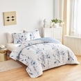 thumbnail image 2 of Botanical Quilt Set 3 Pieces Full/queen Size  Blue Flower Branch On White Reversible Bedspread Coverlet Soft Microfiber Lightweight Bed Cover For All Season (90" X 90" 1 Quilt+ 2 Pillow Shams), 2 of 7