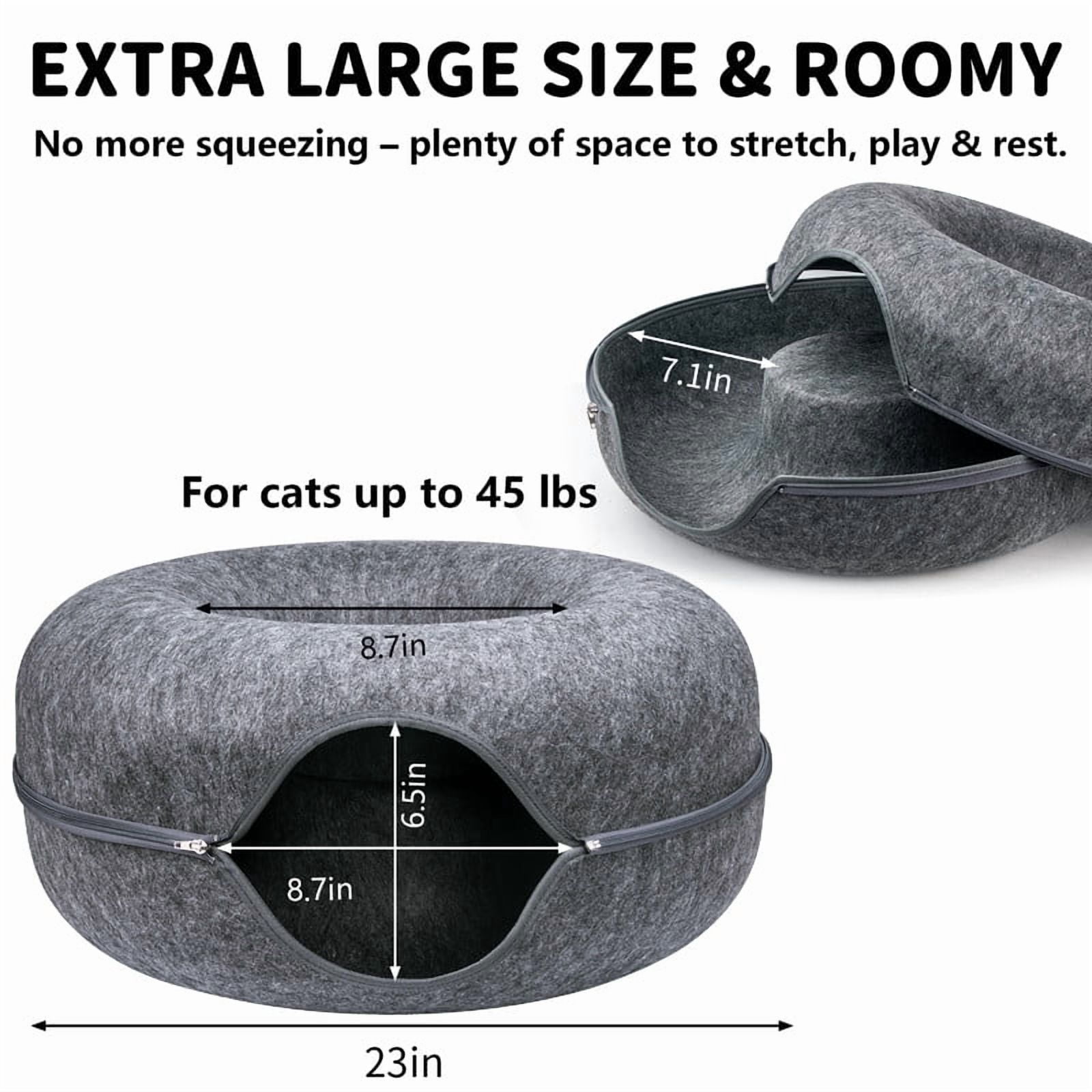 2-Pack 24" Cat Cave Bed for Large Cats – Felt Cat Tunnel Bed, Dark Gray & Gray
