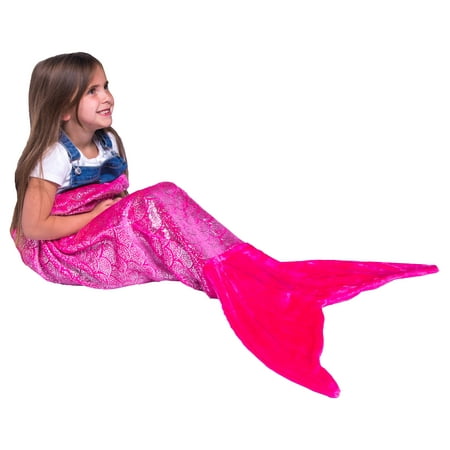Blankets And Throws For Teens PixieCrush Mermaid Tail Blanket For Teenagers/Adults & Kids Thick, Plush Super Comfy Fleece Snuggle Blanket With Double Stitching, Keep Feet Warm (Small, Shiny Pink) ()
