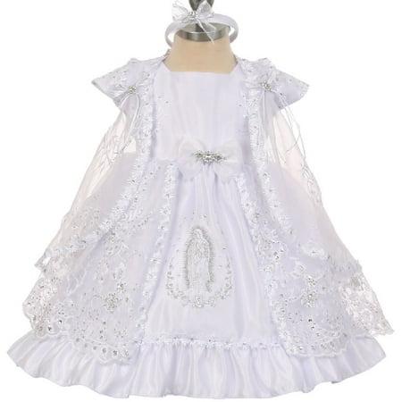 

Little Baby Girls Virgin Mary Embroidery Christening Baptism Dresses White 6M