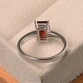 thumbnail image 2 of Red garnet ring, January birthstone, sterling silver, emerald cut, solitaire engagement ring for women, 2 of 3