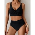 thumbnail image 4 of Women'S Bikini Sets Two Piece Swimsuit High Waisted V Neck Twist Front Adjustable Spaghetti Straps Bathing Suit Black M, 4 of 9