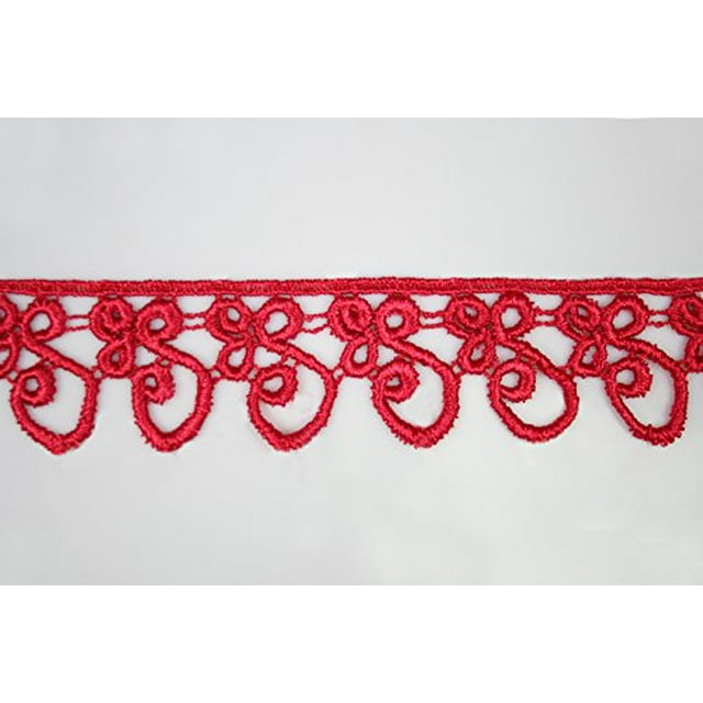 Altotux 1.25" Embroider Floral 12 Color Venice Lace Trim Guipure Trimming 2 Yard (Red)
