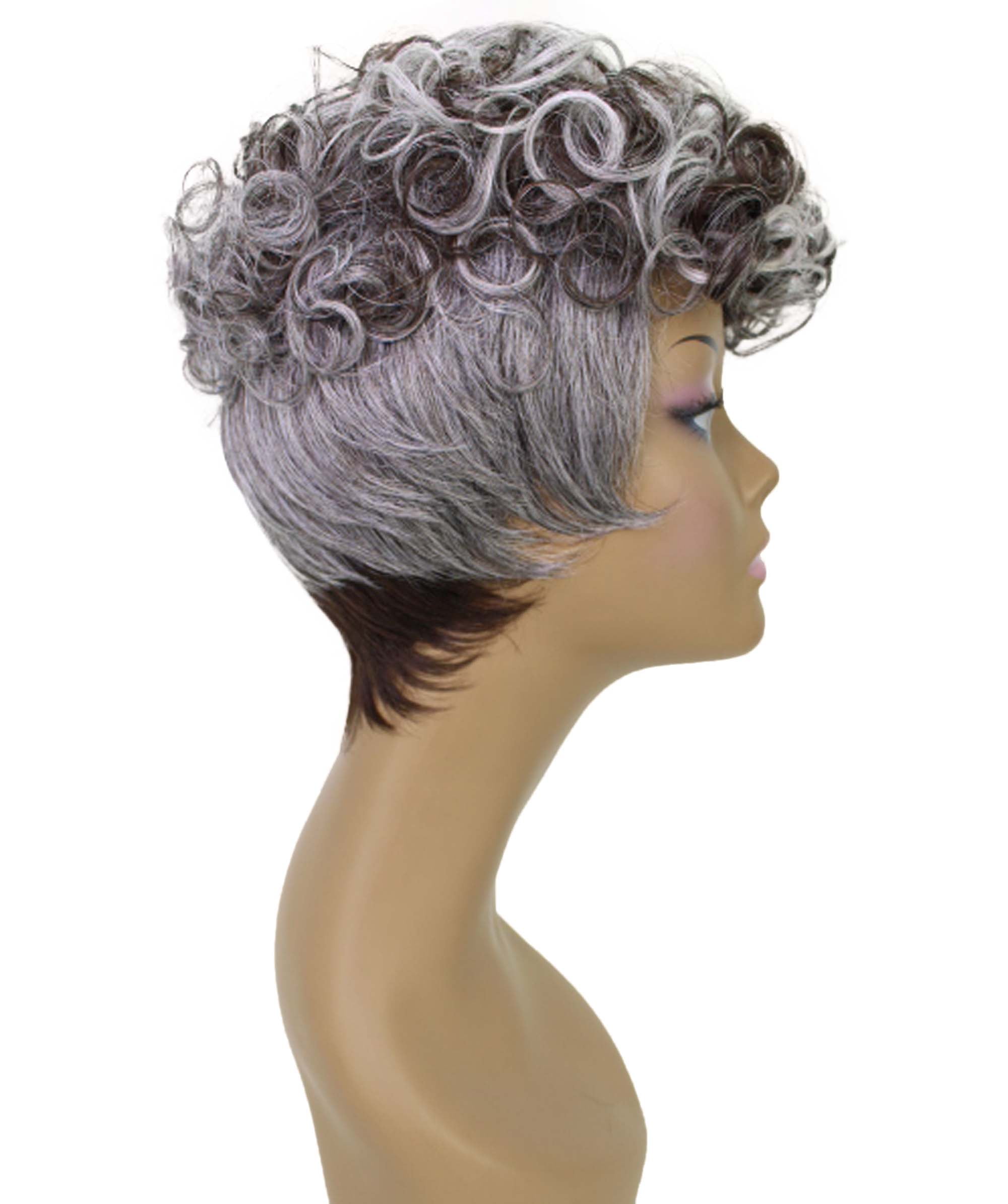 LUXLUXE Sydney Curly Layer 10 in Long Full Wig Full Cap Wig, Heat Resistant Fibers, Charcoal Mixed Gray
