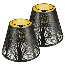 SWAIFDEE Round Metal Black Lamp Shades with Etched Hollow Forest Pattern, Set of 2
