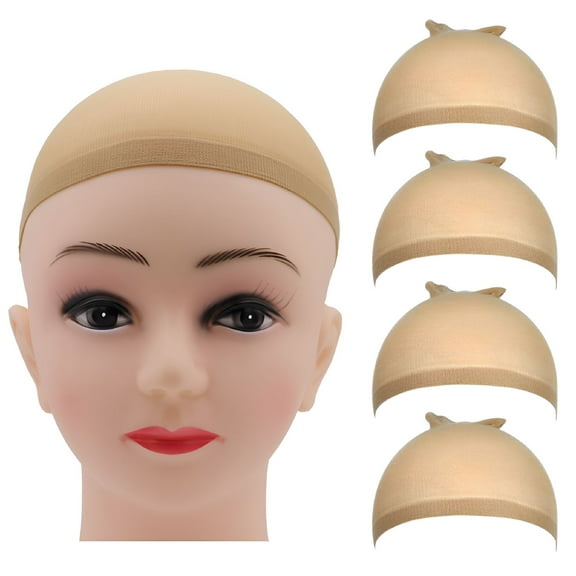 VANIDO Stretchy Nylon Wig Caps, 4 Pieces Light Brown Stocking Wig Caps for Women Men Halloween Cosplay Wig