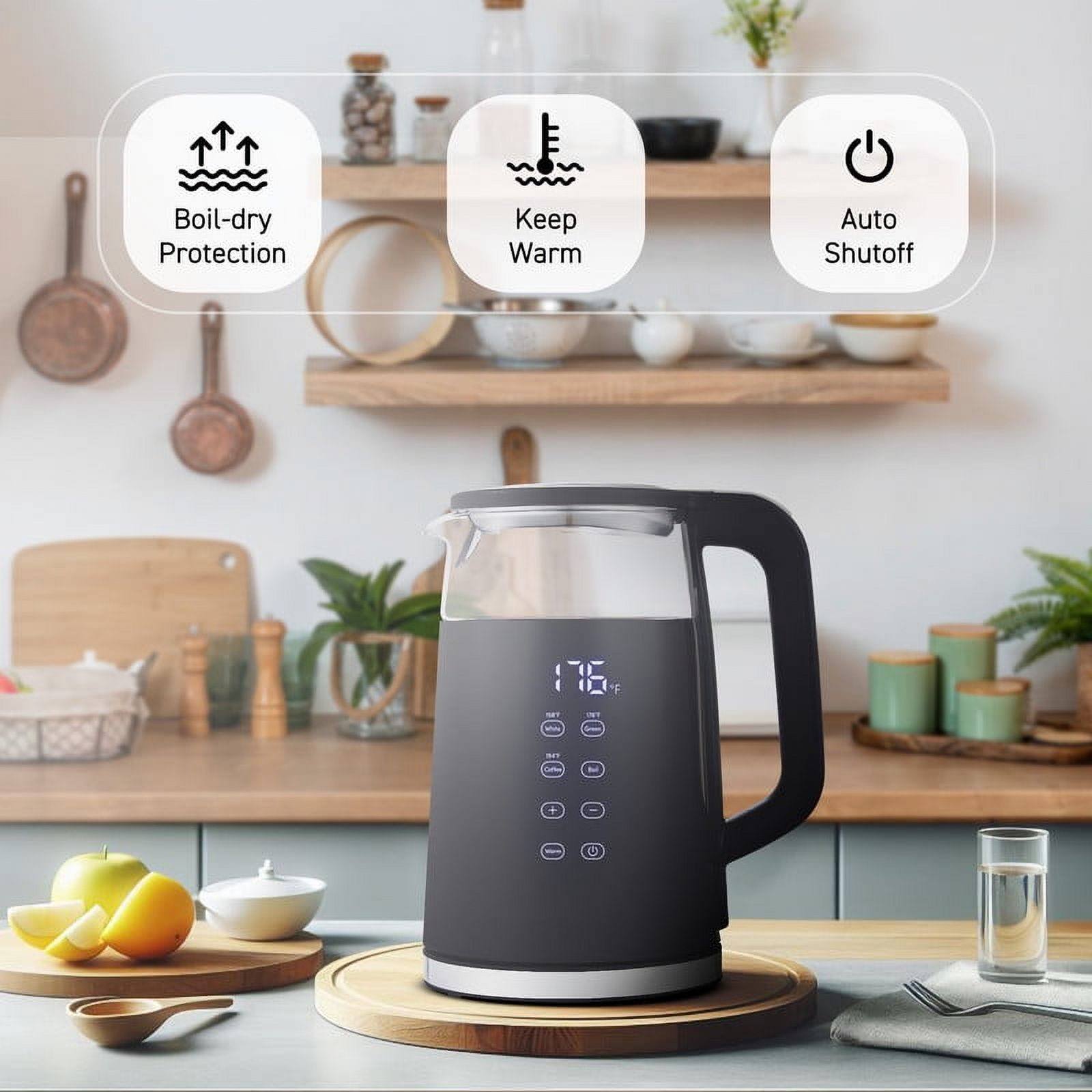 Elite Cuisine EKT7518 1.7L Double Wall Cool Touch Electric Tea Kettle