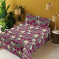 thumbnail image 2 of Ambesonne Poppy Fitted & Flat Sheet with Shams 4 Pcs Set, Floral Composition Garden, Queen, Pale Yellow Magenta, 2 of 5
