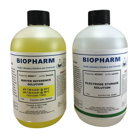 Ph Electrode Storage Buffer (Biopharm pH Calibration Kit (2) 500 ml (16oz) Bottles pH 7.0 Buffer and Electrode Storage Solution NIST Traceable Reference Standard for All pH)