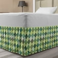 thumbnail image 1 of Plaid Bed Skirt, Traditional Argyle Pattern in Pastel Green Tones Checkered Striped Classical Design, Elastic Bedskirt Dust Ruffle Wrap Around for Bedding Decor, 4 Sizes, Multicolor, by Ambesonne, 1 of 2