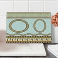 thumbnail image 2 of Greek Key Cutting Board, Fret Pattern in Oval and Circle Shapes Wavy Straight Borders, Decorative Tempered Glass Cutting and Serving Board, Small Size, Marigold Plum White, by Ambesonne, 2 of 5