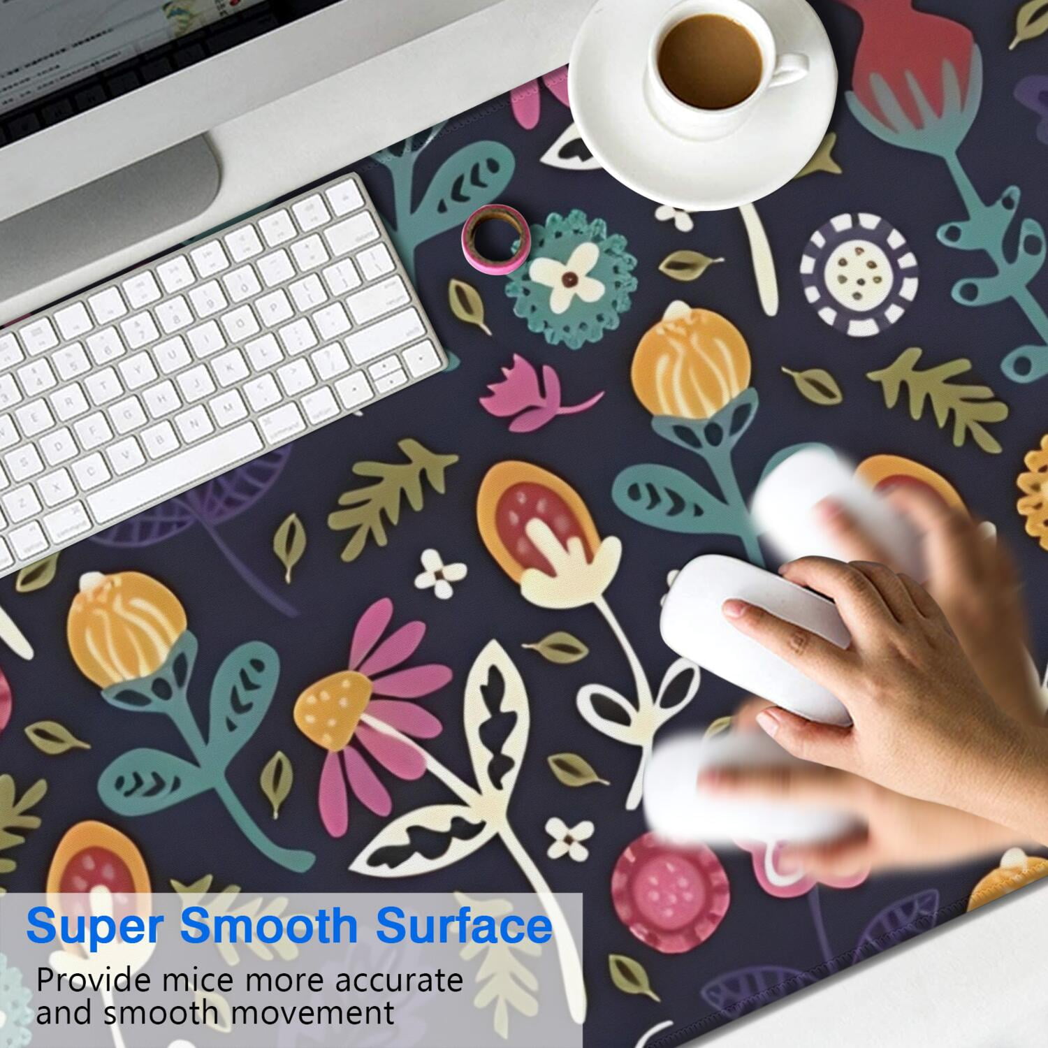 Long Mouse Pads for Desk,Pioneer Flower Floral Print Pattern Desk Mats on Top Of Desks, Desk Mouse Pad Extra Large with 3mm Non-Slip Base and Stitched Edge for Gaming,Office,Work,Home 47.3"x23.6"