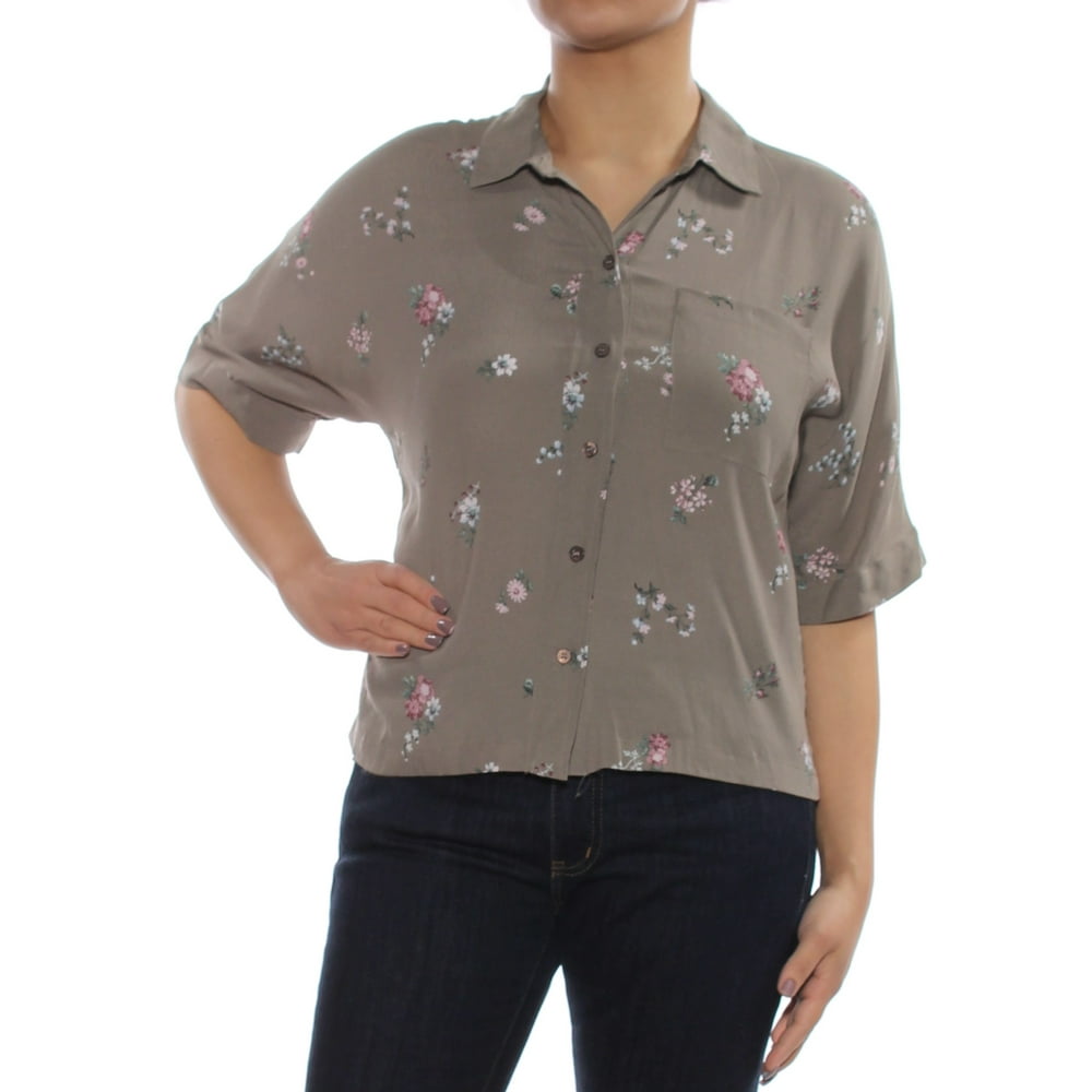 Vince Camuto - VINCE CAMUTO Womens Green Floral Cuffed Collared Blouse ...