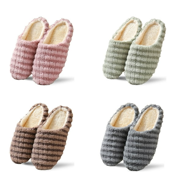 Ladies Slippers Slip On Womens Warm Bedroom Fleece House Winter Shoes