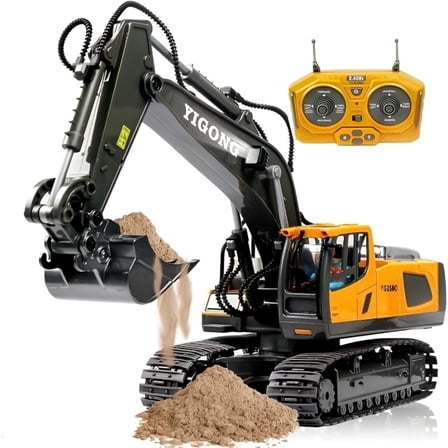 Remote Control Excavator Toy, 11-Channel, Metal Bucket and Lights
