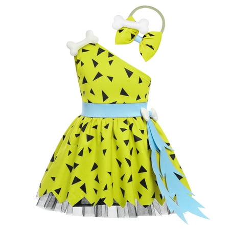 

FYMNSI Baby Girl Caveman Dress with Bone Bowknot Headband Set Toddler Kids Cave Historical Stone Age Theme Birthday Party Outfit Cavegirl Prehistoric Dress Up 18-24 Months Green