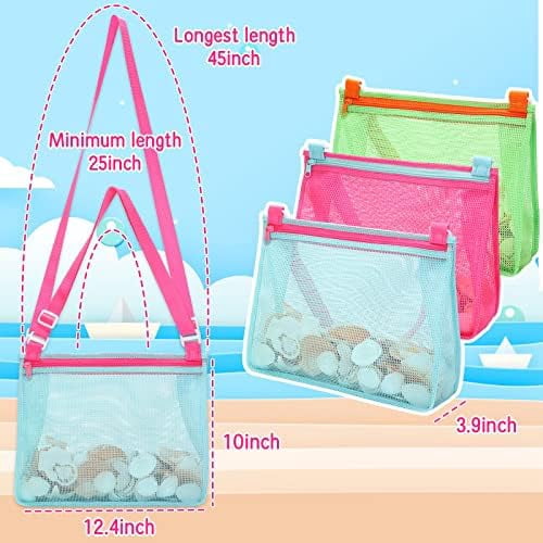 Beach Toys Large Mesh Beach Bag Sand Toy Shell Collecting Bag for Holding Shells Pool Bag Swimming Accessories Gift for Teens Boys and Girls (Only Bags,A Set of 3)