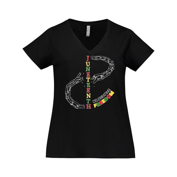 Inktastic Juneteenth-celebrating Freedom- Breaking Chains Women's Plus Size V-Neck T-Shirt
