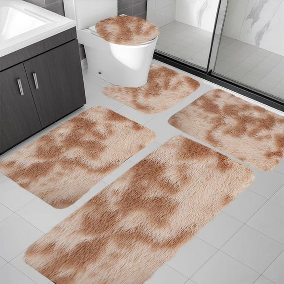 LACKUST Mixed Colors 5-Piece Bathroom Rugs Set - Soft Comfortable Non-Slip Thick Bath Mats and Rug for Bathroom Easy to DryKhaki