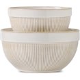 thumbnail image 1 of Cuencos grandes de cerámica esmaltados de rayas blancas para cocina, juego de 2 cuencos grandes para cocinar, palomitas de maíz, ensalada, sopa, hornear, masa de pan, 1 of 4