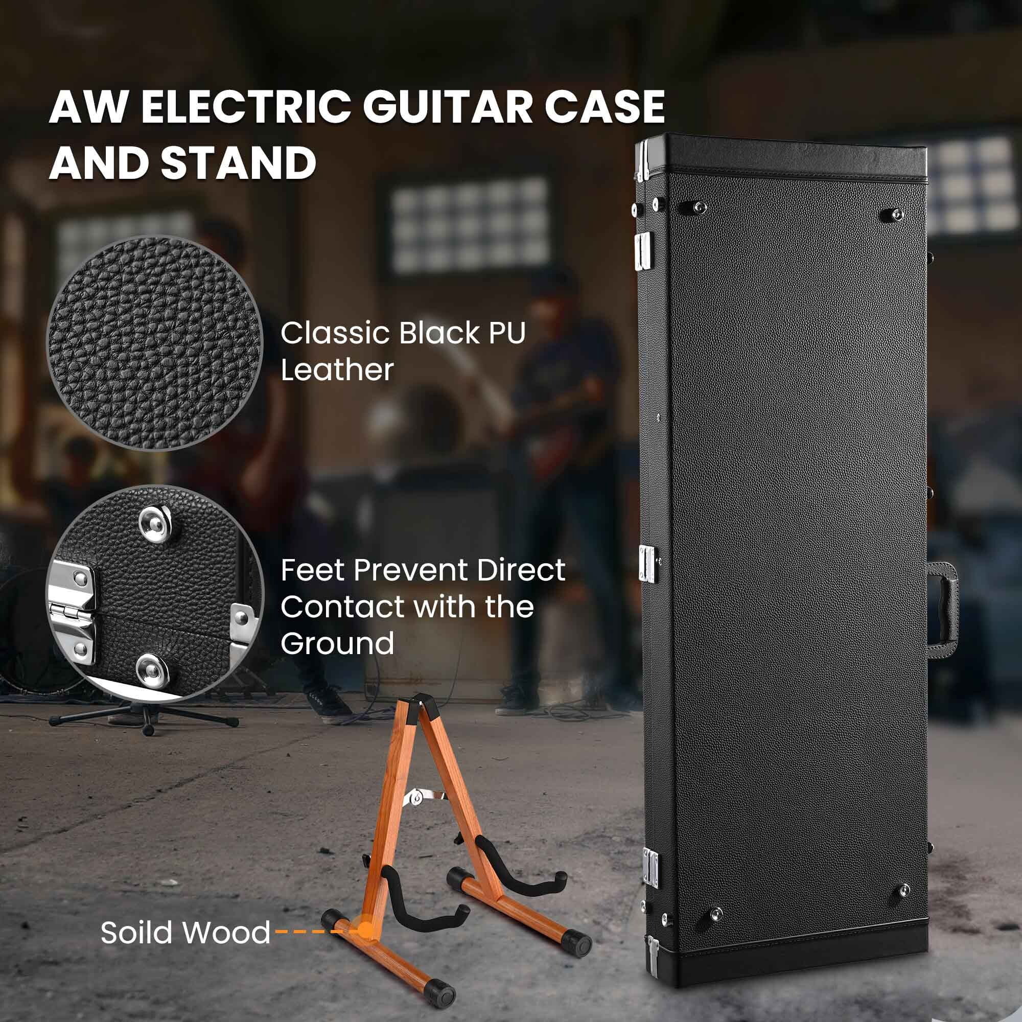 Yescom Universal Rectangular Electric Guitar Hard Case w/ Folding Guitar Stand