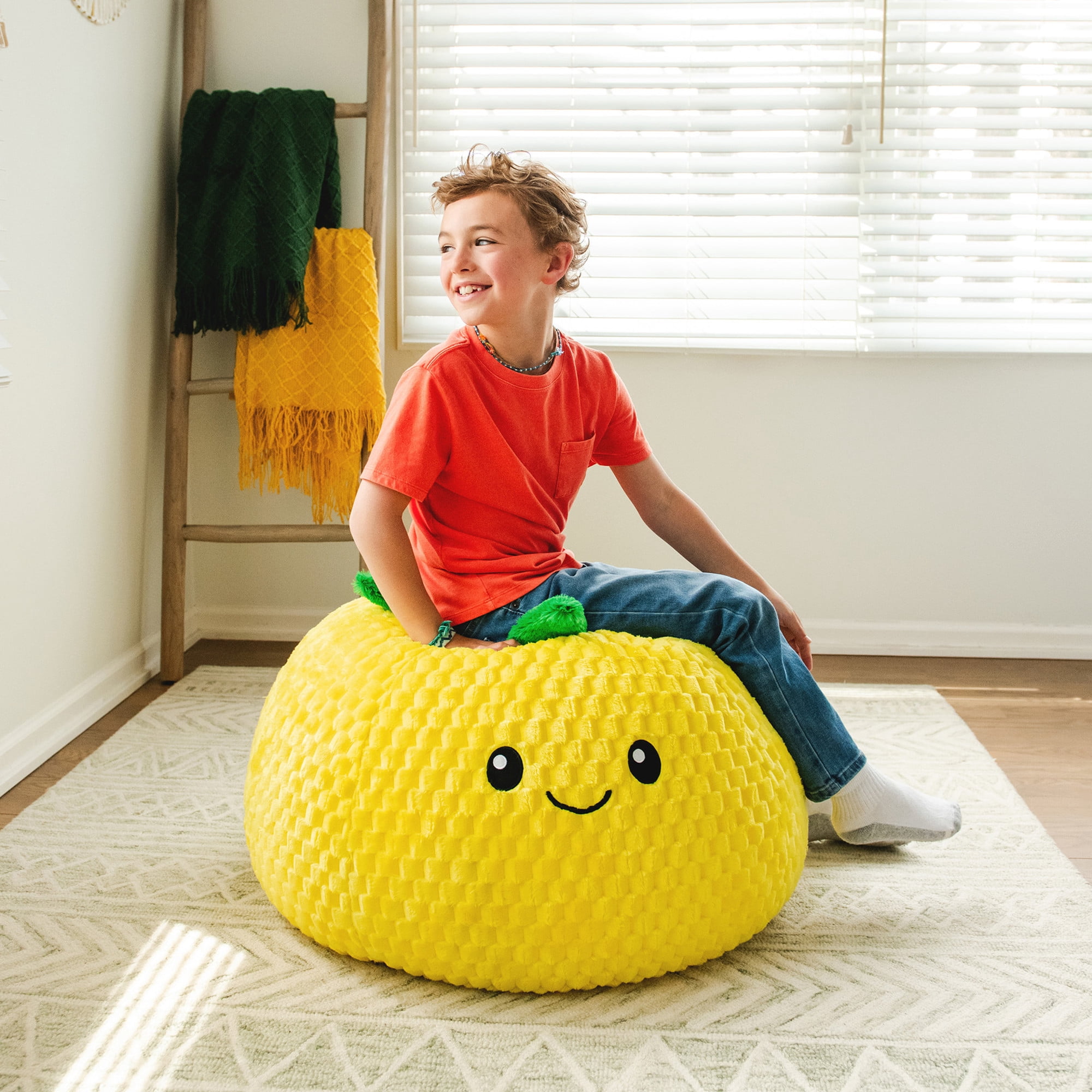 Big Joe Pineapple PlushiPals 2 Pack Super Soft Bean Bag Chair for Kids, Ultra-Soft Plush Polyester Blend, 2.5 feet Refillable