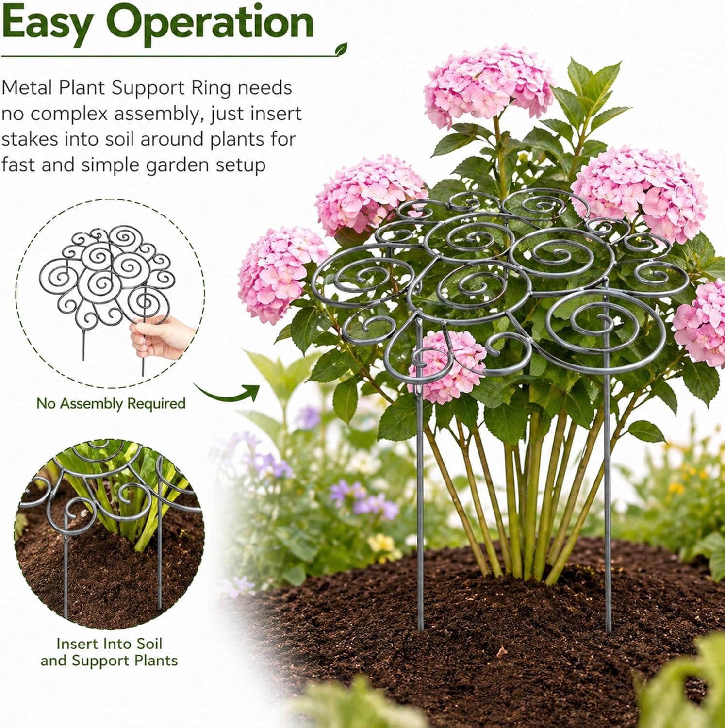 Heavy Duty Metal Plant Support Ring for Garden, Decorative Peony Cages and Stackable Stakes for Climbing Plants, Vines and Tomatoes