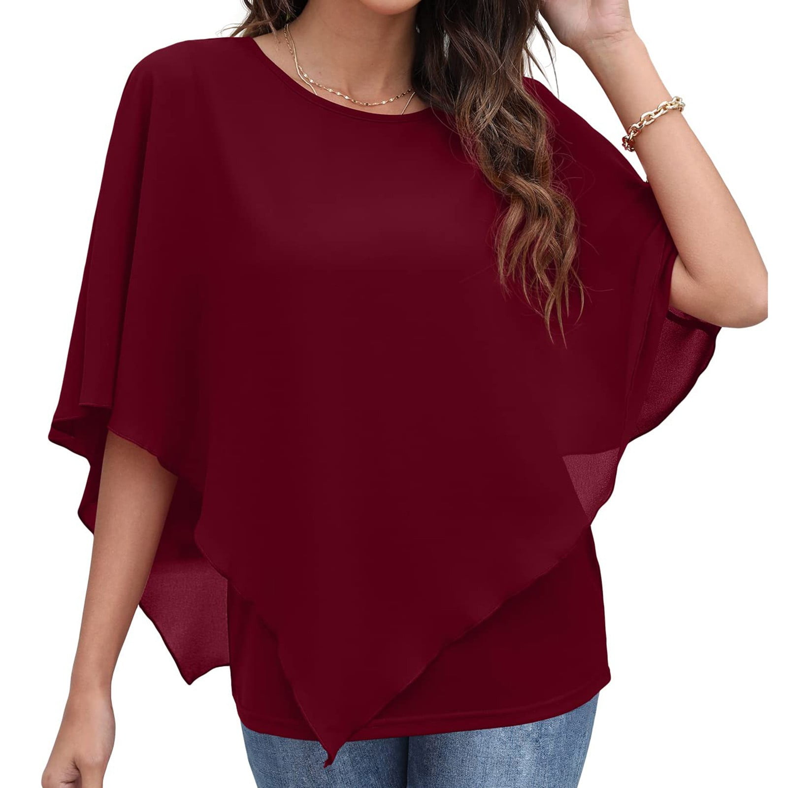 SBYOJLPB Women's Fashion Casual Shirt Solid Round Neck Batwing Sleeve