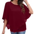 thumbnail image 2 of USSUMA T-Shirts for Women Trendy Women's Summer Casual Loose Chiffon Flowy Tops Elegant Batwing Sleeve Irregular Hem Blouses Poncho Shirts, 2 of 8