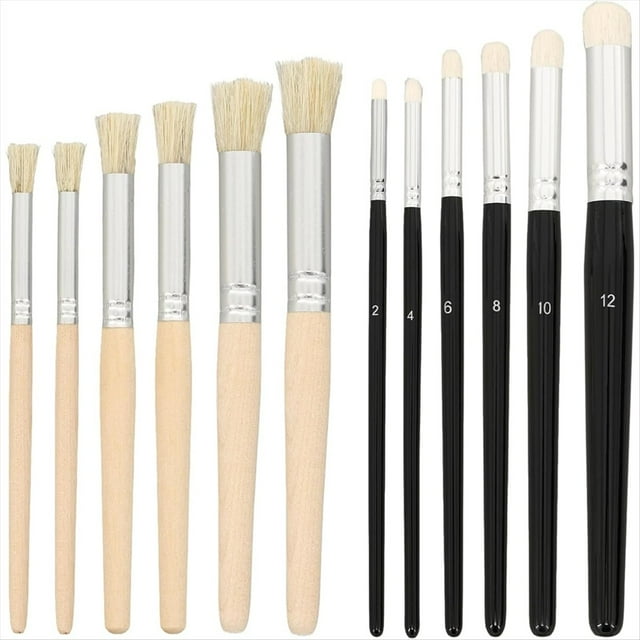 12 Pinceles Secos para Pintar Miniaturas, Pinceles Redondos, Pinceles para Estarcido, Juego de Pinceles para Pintar, Maquetas.