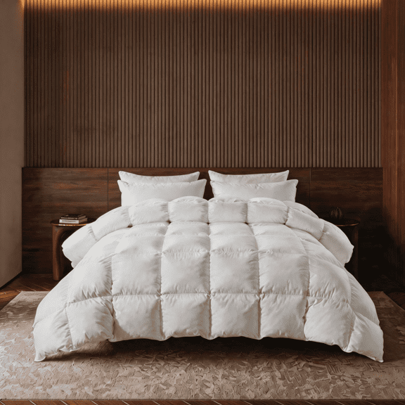 BedTreat Goose Feather Down Comforter Full Size, Luxury Hotel Bedding Comforter All Season Duvet Insert, Medium Warmth 100% Cotton Cover with Corner Tabs(82x86 inch)