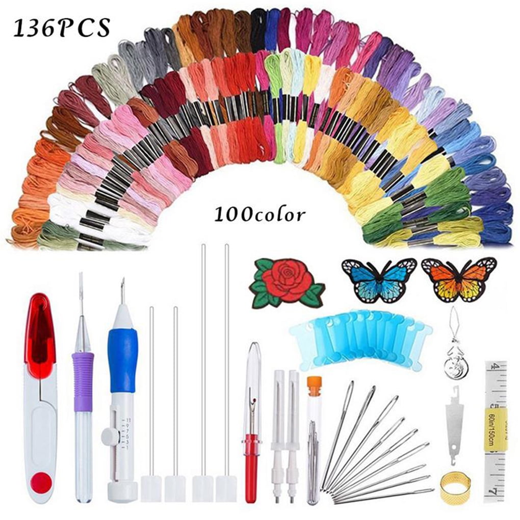 Download Ustyle Color Random 136 Pcs/set Embroidery DIY Kit Embroidery Sticker Cotton Thread Thread ...